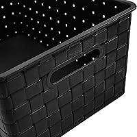 Vista 4 de Bekith 5 Pack Woven Plastic Storage Basket, Small Plastic Storage Bin, Rectangular Cabinet Organizer for Home & Office, 9.8" L x 7" W x 4.5" H