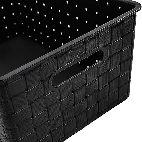 Miniatura 4 de Bekith 5 Pack Woven Plastic Storage Basket, Small Plastic Storage Bin, Rectangular Cabinet Organizer for Home & Office, 9.8" L x 7" W x 4.5" H