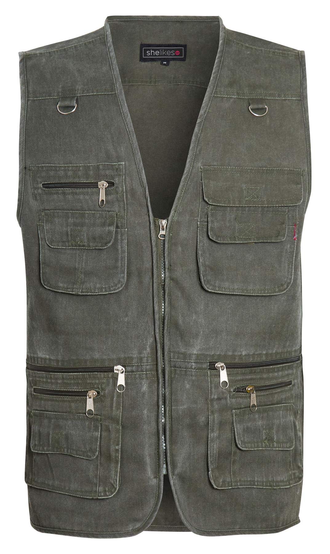shelikes Men's Fishing Waistcoats Multi Pocket Outdoor Vest Safari Hunting Hiking Vest Jacket Breathable Photography Top