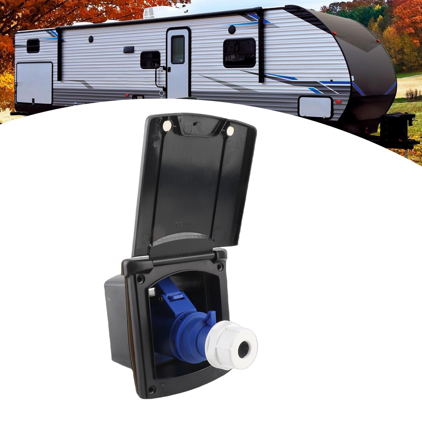 Zewnętrzne Gniazdo Zasilania Aramox, 220V‑250V 16A RV Gniazdo Zasilania 3-stykowe Zewnętrzne Wodoodporne Gniazdo Wtykowe Wbudowany Montaż(Czarny)