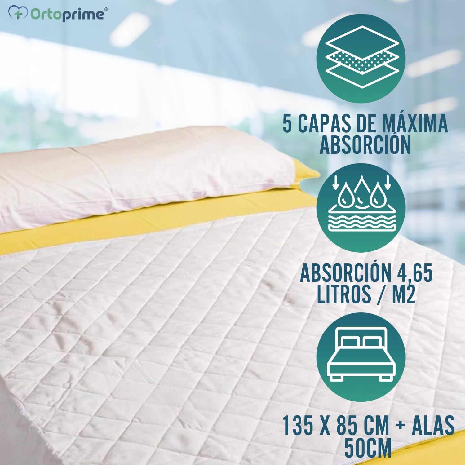OrtoPrime Empapadores Cama Adultos LAVABLES 135 cm - ABSORBENTE 4,5 Litros – Grande - PROTECTOR Colchón Impermeable - Reutilizable 400 Lavados