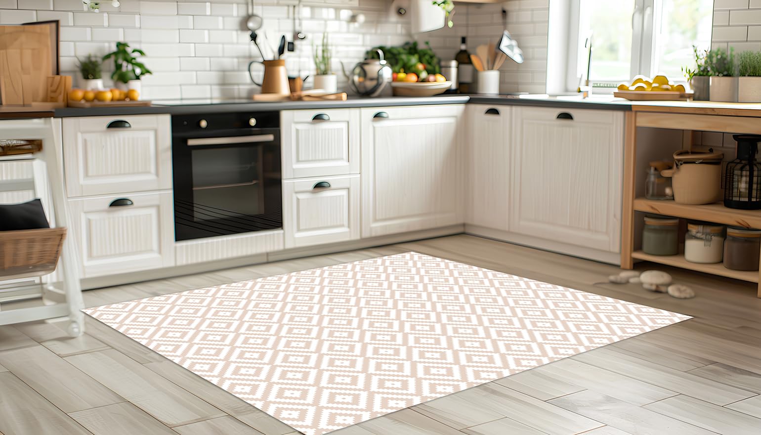 DobleUve Estudio Vinyl Teppich Geometrisch 08 | Beige | 100x100 cm | Waschbarer Rutschfester Küchenläufer | Vinylteppich | Vinylboden | Vinylteppich für Wohnzimmer