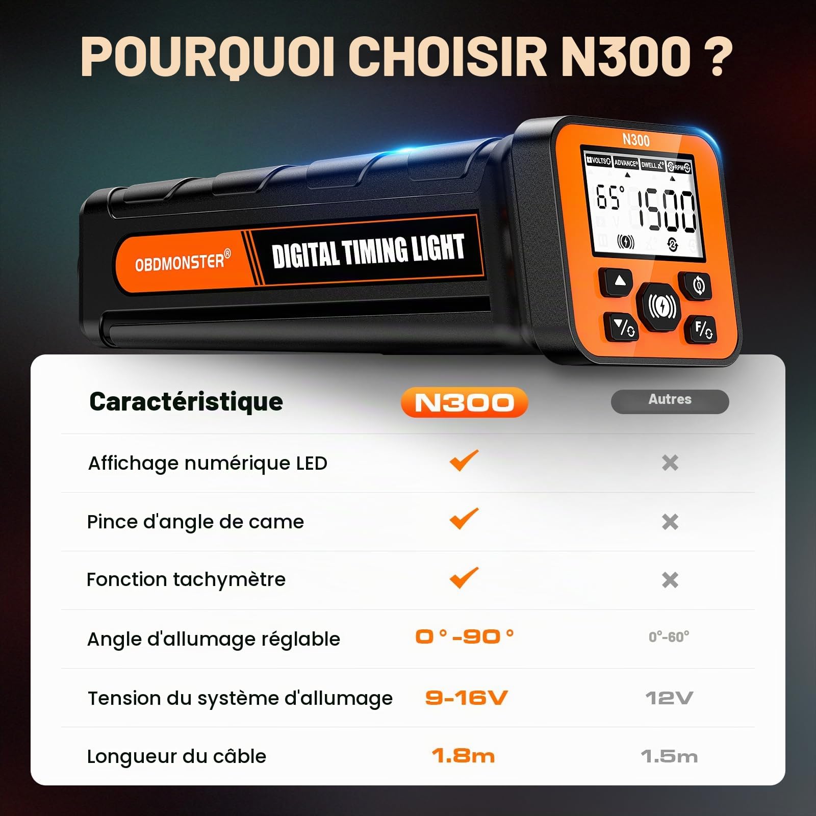 Lampe Stroboscopique Allumage 12V, Pistolet D'allumage avec Ecran LCD, Pistolet D'allumage Inductive 2/4 Temps Engine,pour Voiture, Moto, Marine
