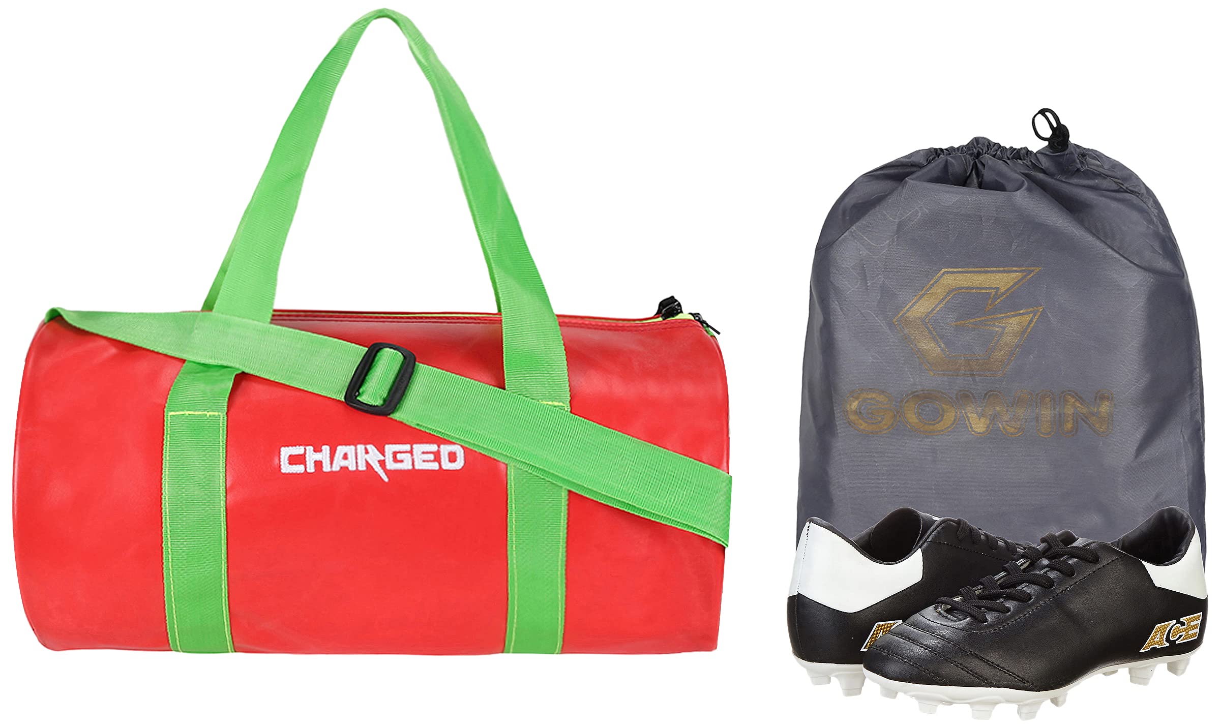 charged Sports Bag Adena Red with Gowin Football Shoe Ace Black White Size-6-picture-15