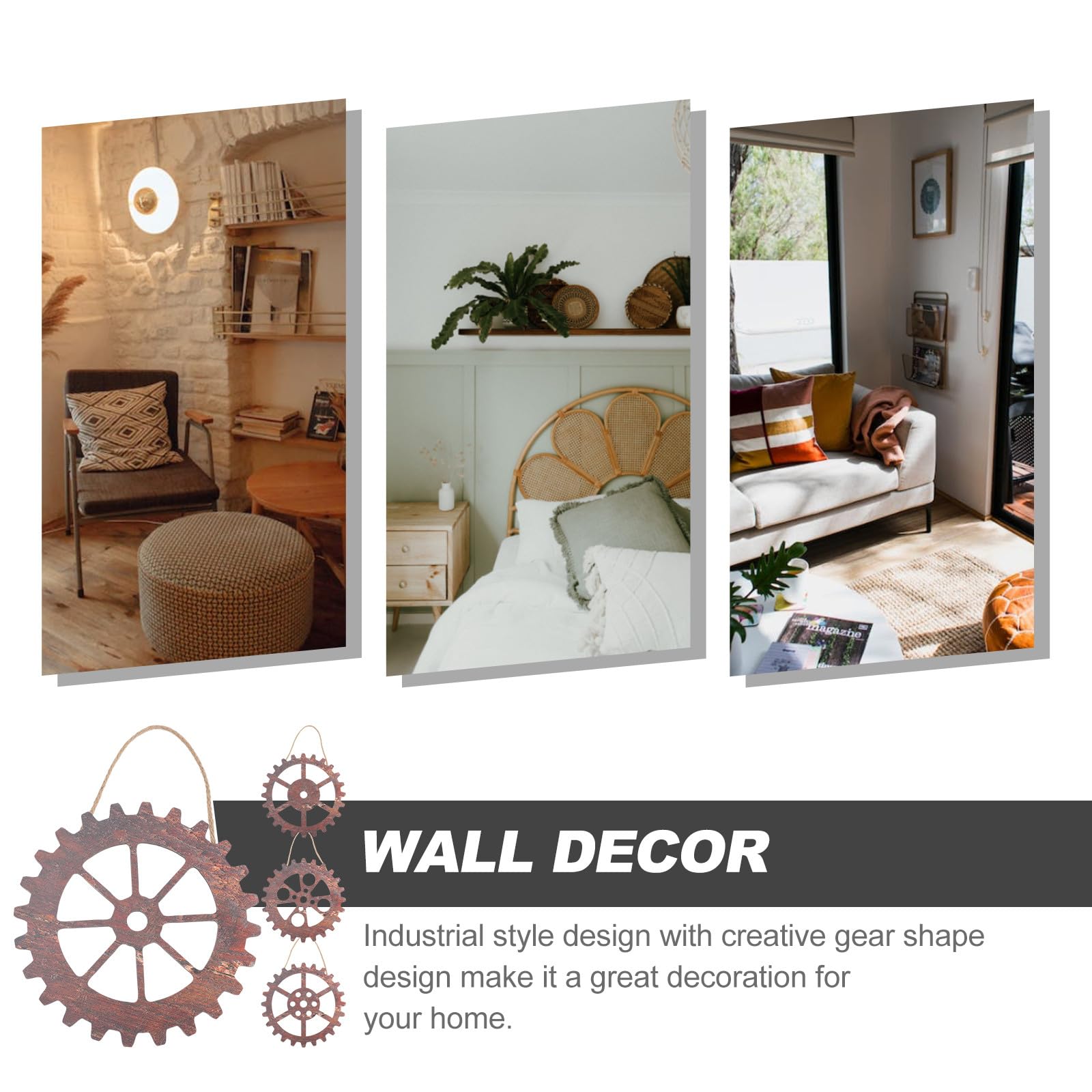 OSALADI Holzrad Wandbild 4 Stück Vintage Industrie Stil Robust für Zuhause und Wohnräume als Dekorativer Wandschmuck