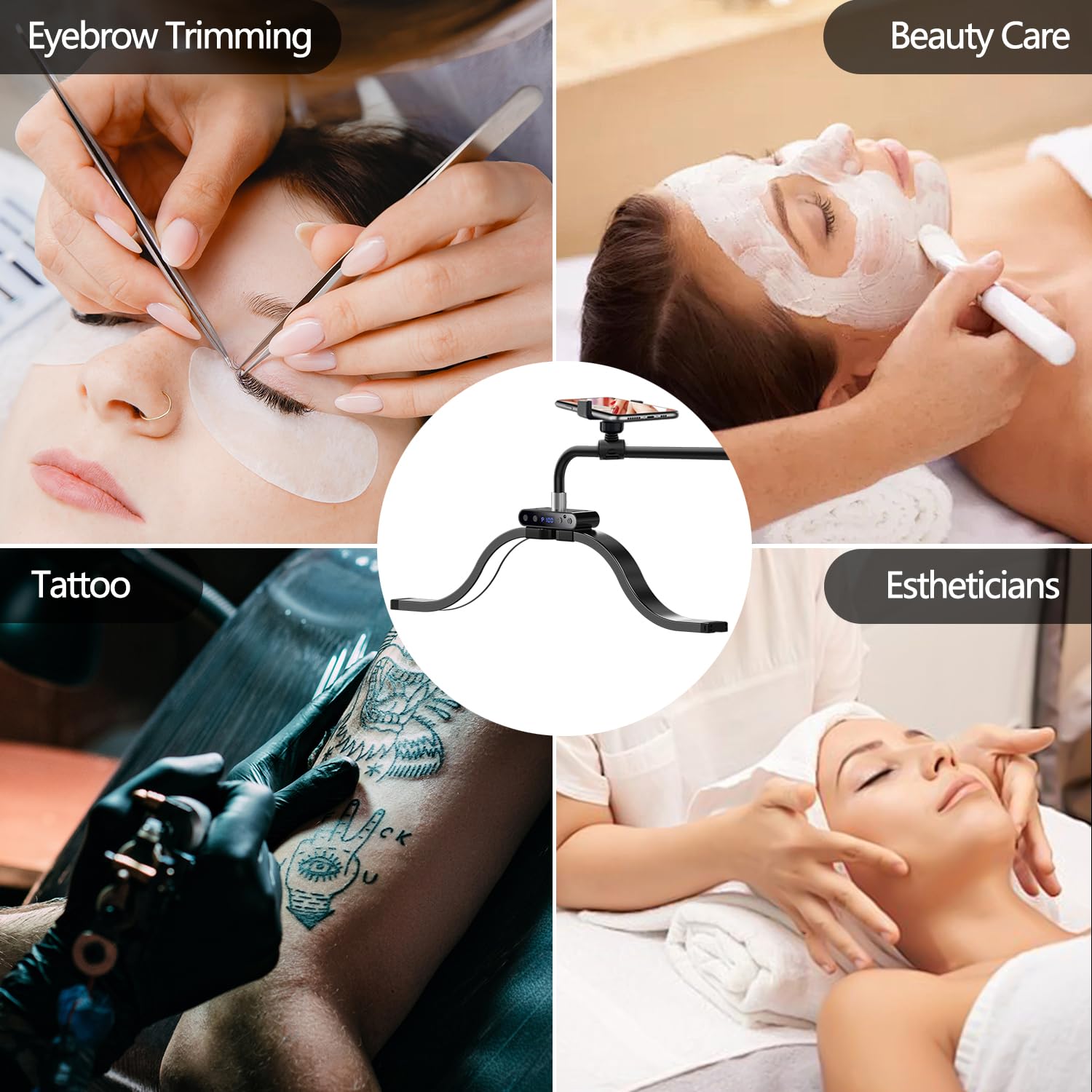 Nubes Lampara de Pie Lámpara para Extensiones de Pestañas con Soporte para Teléfono, Tatuador, Técnico de uñas: Luz de – Anillo LED de Belleza fría-Lámpara Cálida con Brillo y Altura Ajustables