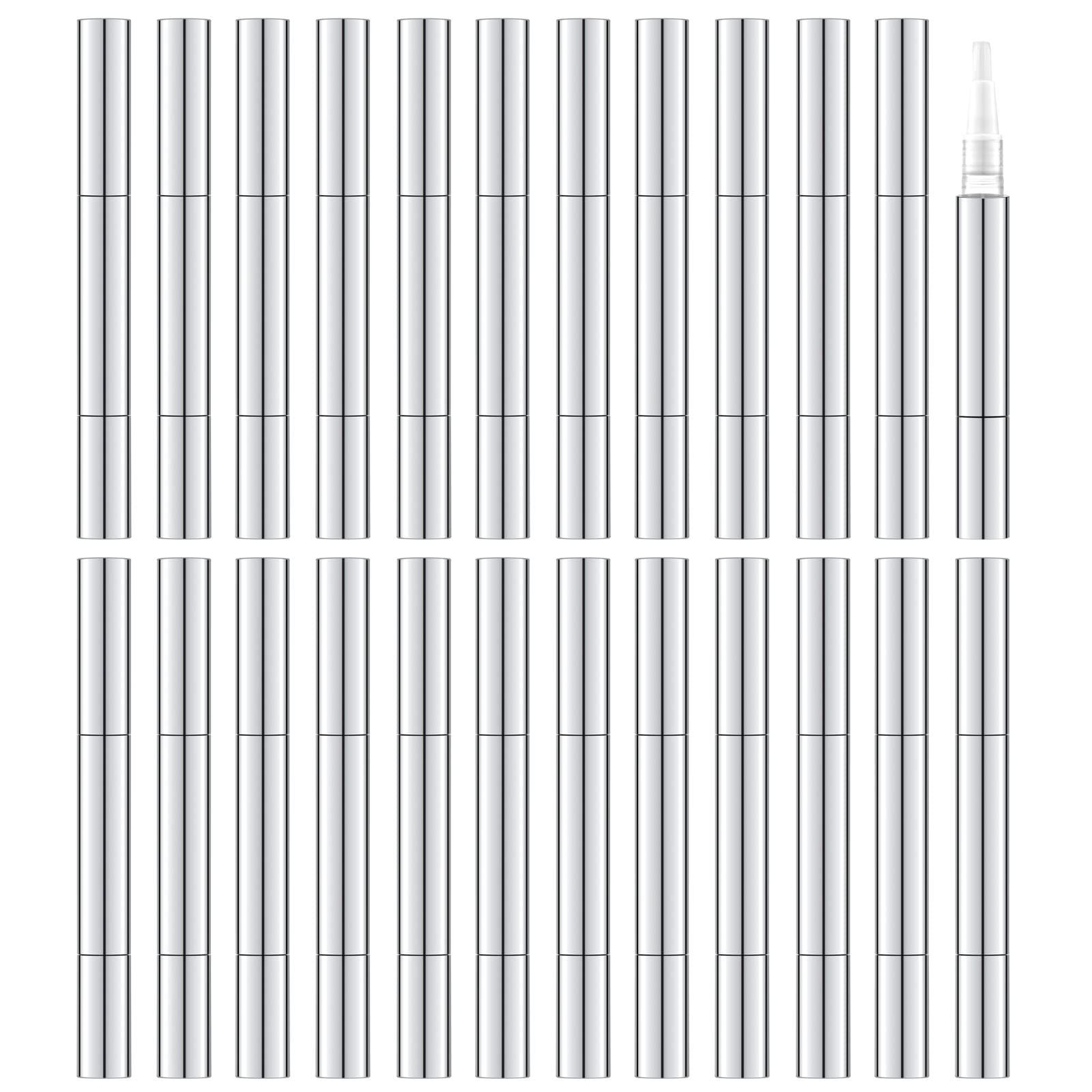 3ml Empty Nail Oil Pen with Brush, Twist Pen for Tooth Whitening, Gel Lip Gloss Container, Eyelash Growth Liquid Tube(Silver, 24 PCS)