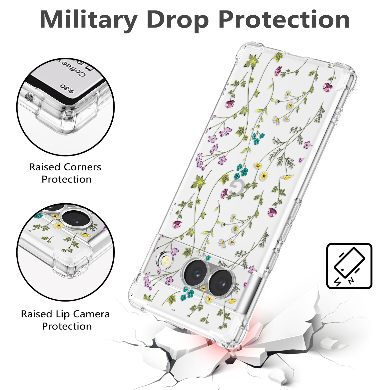 RALEAVO Compatible with Google Pixel 8a Clear Floral Case Girly Soft Slim Bumper Case with Flower Pattern for Pixel 8a-Branches - Image 3