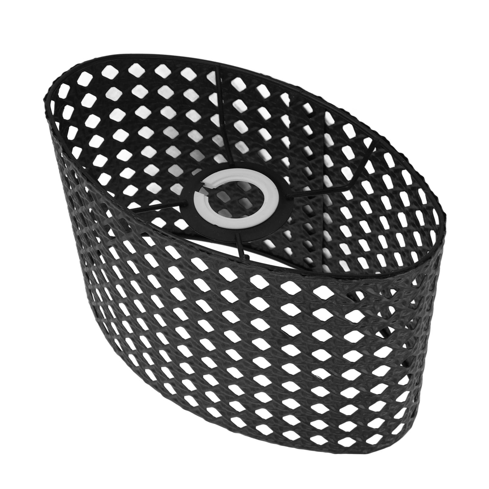 Paralume in Metallo E27 E14 Ovale Cavo in Ferro Con Incisione per Lampada da Tavolo Vintage, Lampada da Parete, Lampadario da Comodino, 23 x 14,5 cm (Nero)