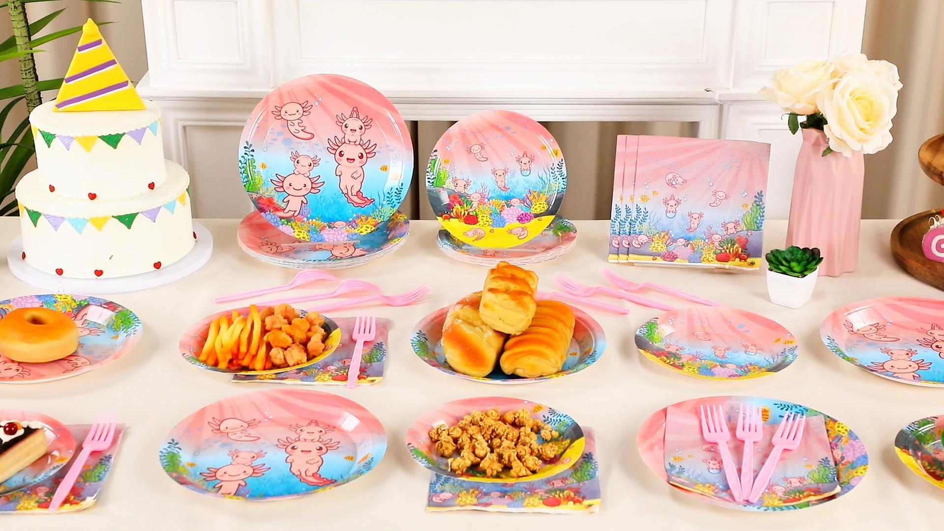 Kosiz Axolotl Partytüten – 24 Bunte Goodie-Bags Mit Griffen Für Mottopartys