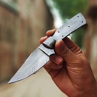 Damascus Steel Knife Blank Blade for Knife Making Full Tang, Hunting Knife Blank, Diy Skinning Knife Blank, 8 In Feather Pattern 1100 - JNR Traders
