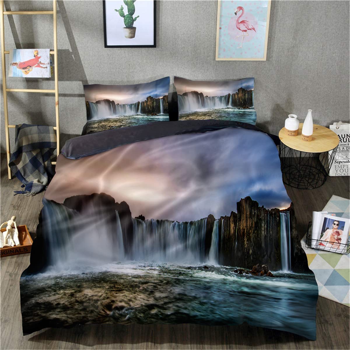 Funda nórdica de cascada 3D para cama doble 200x200 cm en poliéster suave