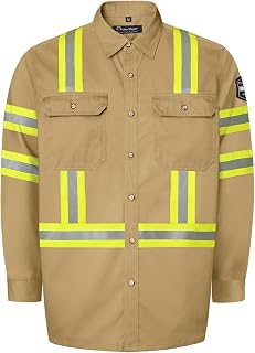 Welding Shirts for Men 7.5oz FR Shirts, 100% C High Visibility Flame Resistant Work Shirt, Men's Fire Retardant Welding Shirt, Durable FR Clothing for Men, Meets NFPA2112, Khaki-ZRWD M