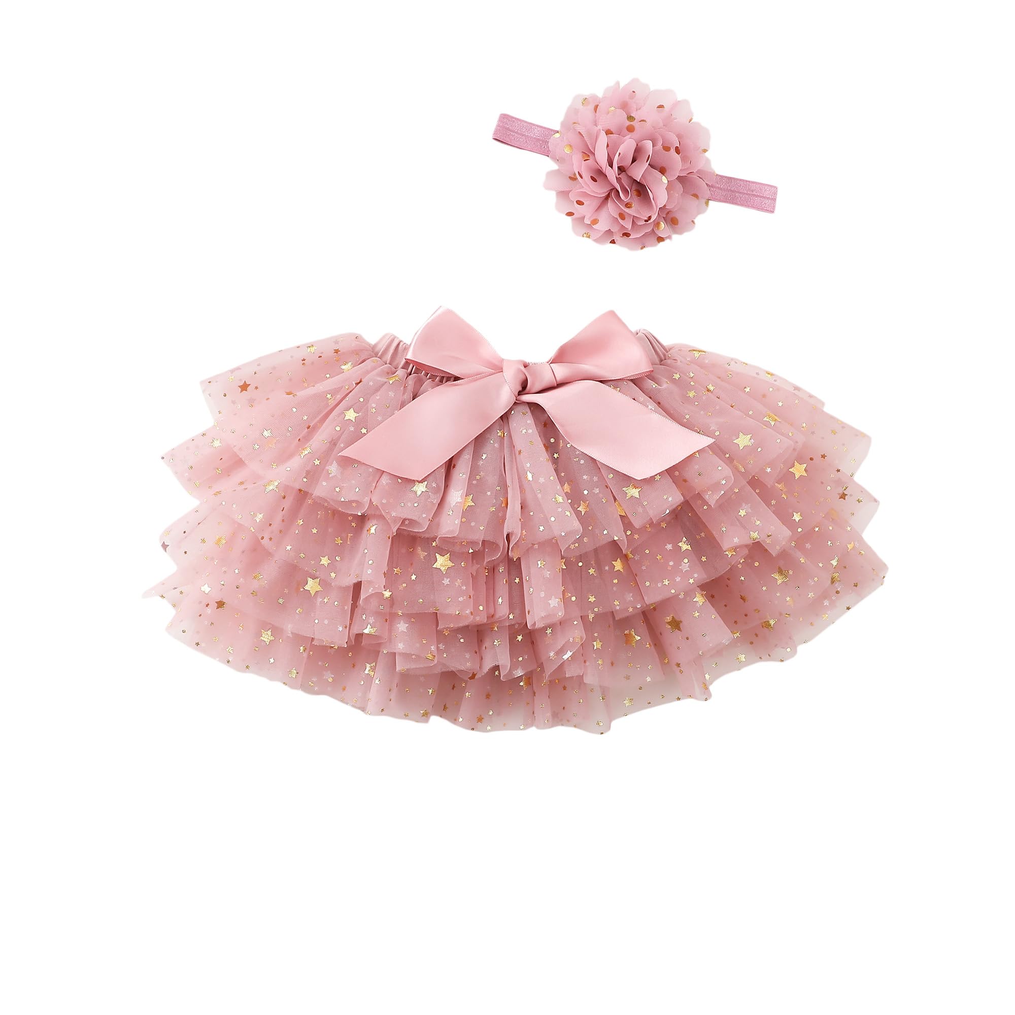 Baby Girls Tulle Tutu Skirt Elastic Waist Bow Layered Party Skirt