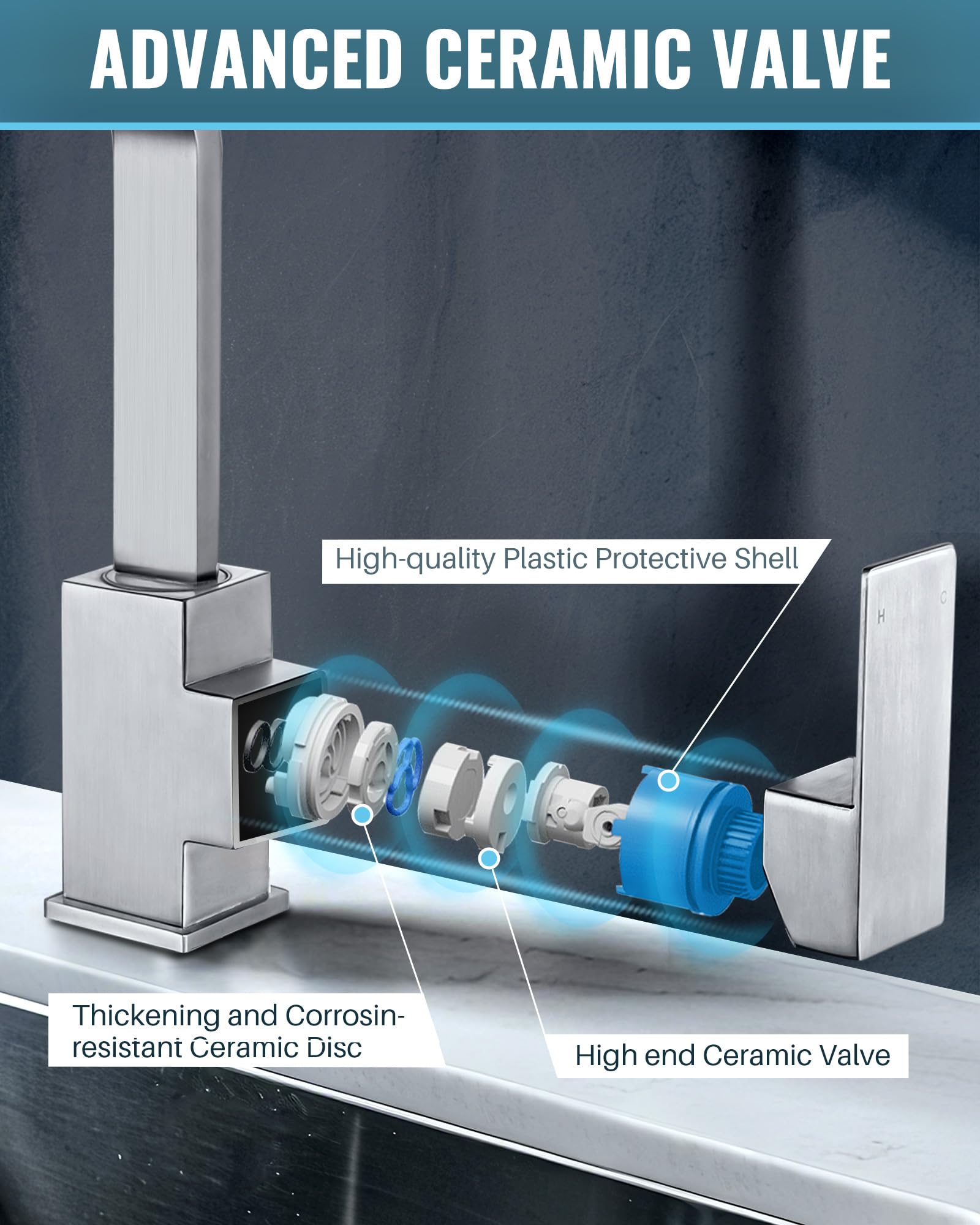 iVIGA rubinetto cucina, miscelatore lavabo girevole 360° Miscelatore cucina in acciaio inox con 2 tubi, miscelatore, lavabo con cartuccia in ceramica adatto per bagno, cucina, casa mobile