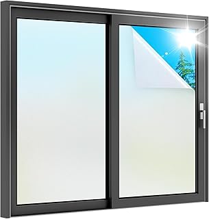 rabbitgoo Fensterfolie Milchglasfolie Blickdicht Sichtschutzfolie Matt 44,5x200cm mit Gitterdesign für Bad Büro Wohnzimmer UV Schutz Blickschutz Sichtschutz Selbsthaftend Selbstklebend Scheibenfolie