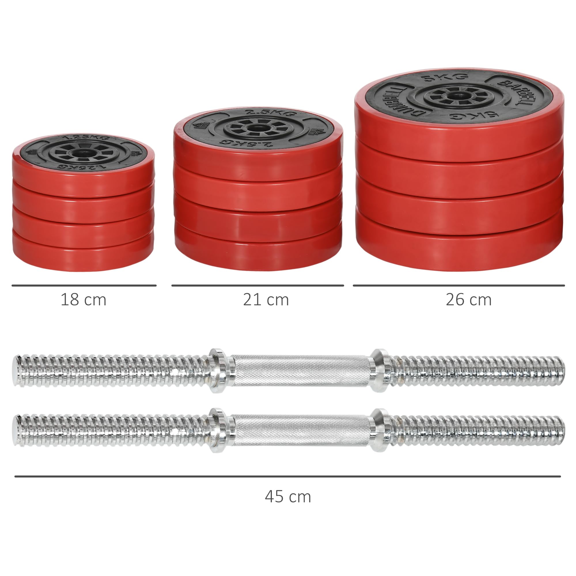 HOMCOM Verstellbares Hantelset mit Gewichten 40kg 45x26x26 cm Rot