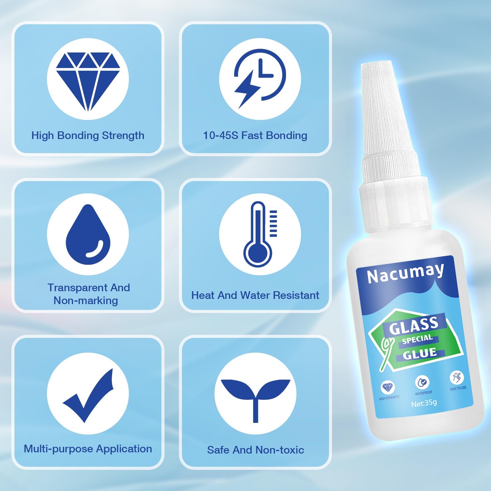 Glass Glue, Glass Repair, Glass Glue Clear Waterproof, 35g Glass Glue Clear Repair Heavy Duty, Super Instant Glue for Mirror Repair, Jewelry, Art, Crystal, Mirror, Aquarium and More