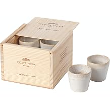 Costa Nova Wooden Box Of 8 Ceramic Stoneware Espresso Cups - Grespresso Collection, White | Microwave & Dishwasher Safe Dinnerware | Food Safe Glazing | Restaurant Quality Serveware