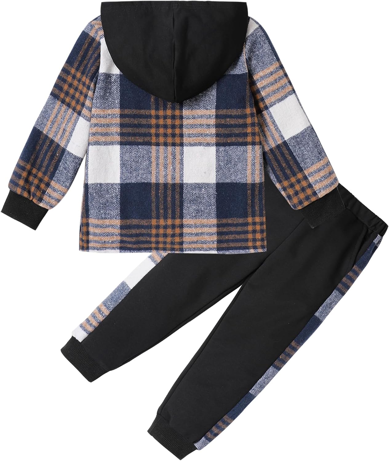 Toddler Boy Clothes Plaid Hooded Shirt White T-shirt Top and Solid Color Pants 3Pcs Winter Boys Clothes