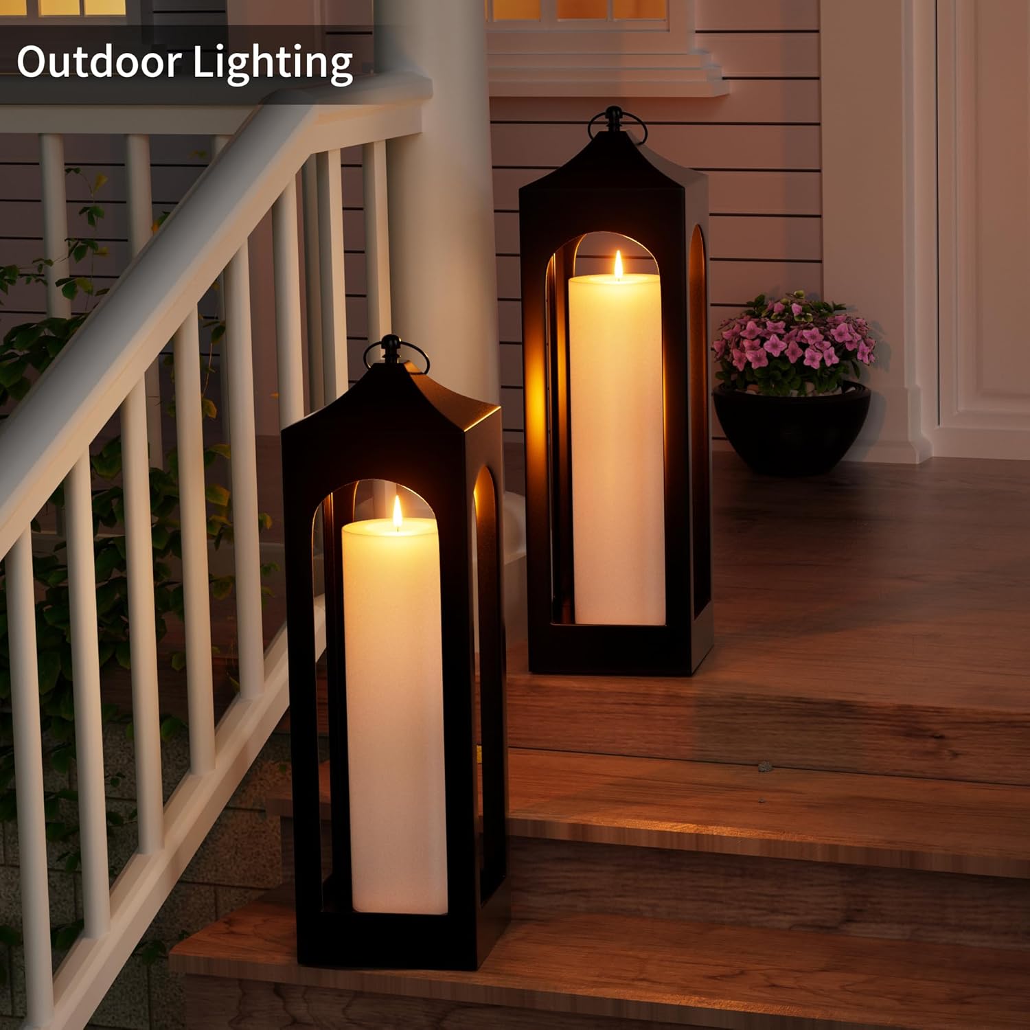 BUTHY 14" x 4" Large Outdoor Candles with Timer Waterproof Flickering LED Flameless Candles Battery Operated with Remote Fake Pillar Candles Realistic for Patio Porch Lanterns, White 2 Pack