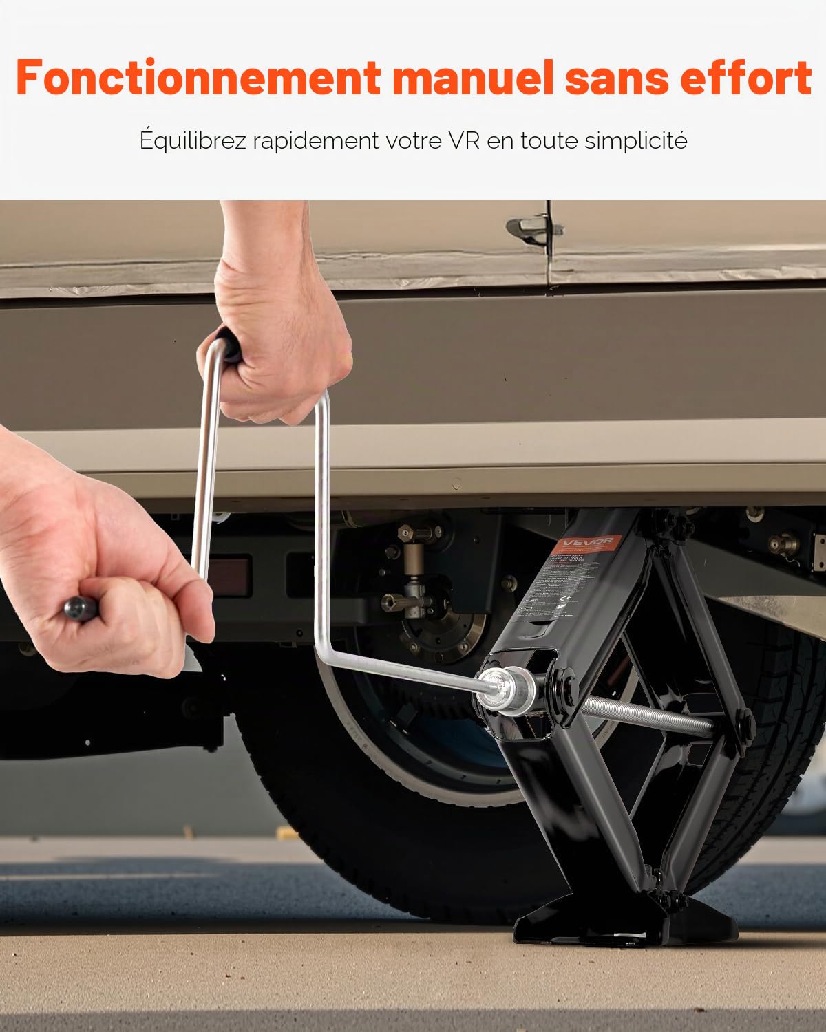 VEVOR Cric Losange Capacité 2268 kg Plage de Levage 103-595 mm, Cric Ciseaux 2PCs, Stabilisateur de Nivellement pour Camping-Car Caravane, avec Manivelle, Douille et Niveaux à Bulle, pour Voyage