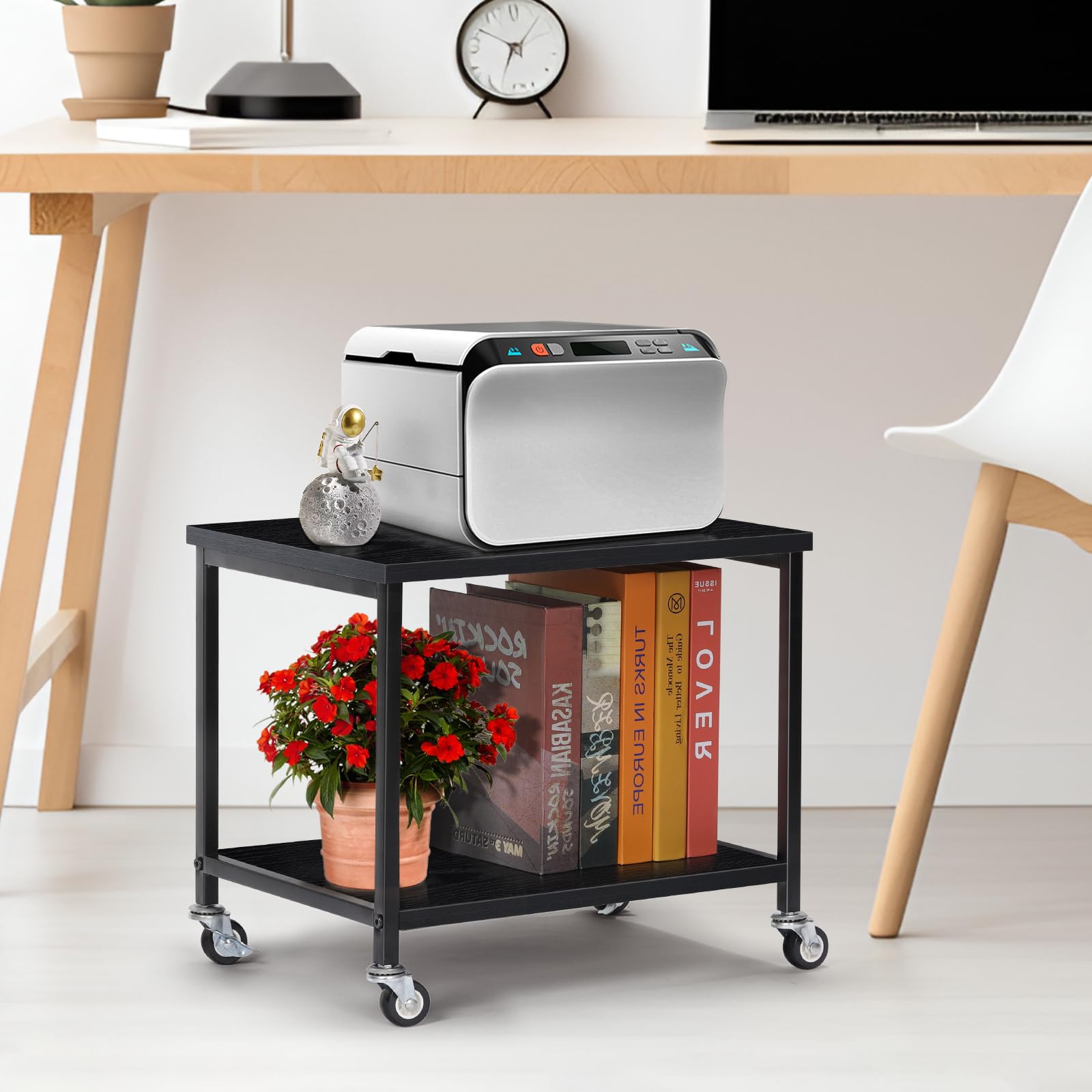 smusei Mesa Impresora 3D Dos Niveles Mesa para Impresora con 360° Ruedas para Oficina Estudio Sala Estar Soporta hasta 100 Libras (Negro, 42 x 30 x 35 cm)