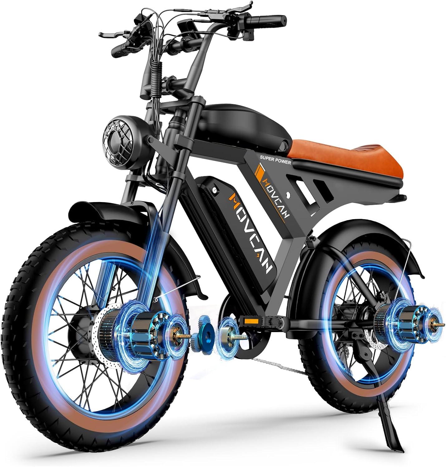 MOVCAN V30 Series Electric Bike for Adults, 3000W/1500W/1000W Motor, 20" Fat Tire Ebike, 37.5MPH/32MPH/28MPH, 120/70Miles, 48V 40Ah/31.2/15.6Ah Dual Battery Motorcycle Ebike for Commuting/Off-roading