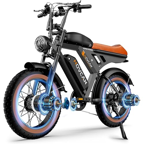 MOVCAN V30 Series Electric Bike for Adults, 3000W/1500W/1000W Motor, 20" Fat Tire Ebike, 37.5MPH/32MPH/28MPH, 120/70Miles, 48V 40Ah/31.2/15.6Ah Dual Battery Motorcycle Ebike for Commuting/Off-roading