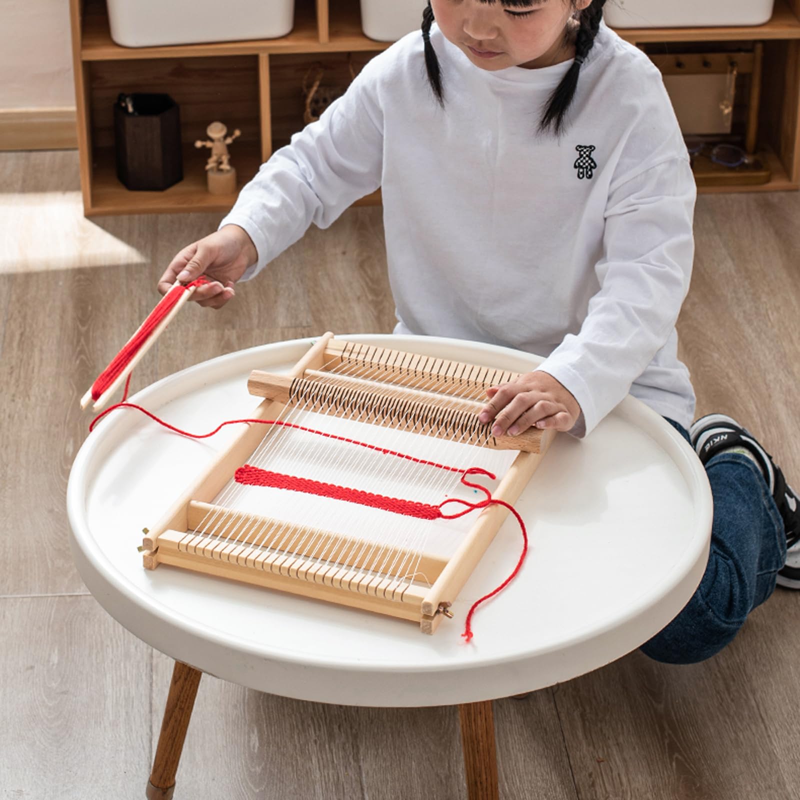 FEIGO Telaio per Tessitura in Legno,Telaio per Lana Grande a Mano,39 x 26 cm Set da maglia per bambini,Pettine di legno, Navetta, per Principianti (Kit per maglieria per bambini)