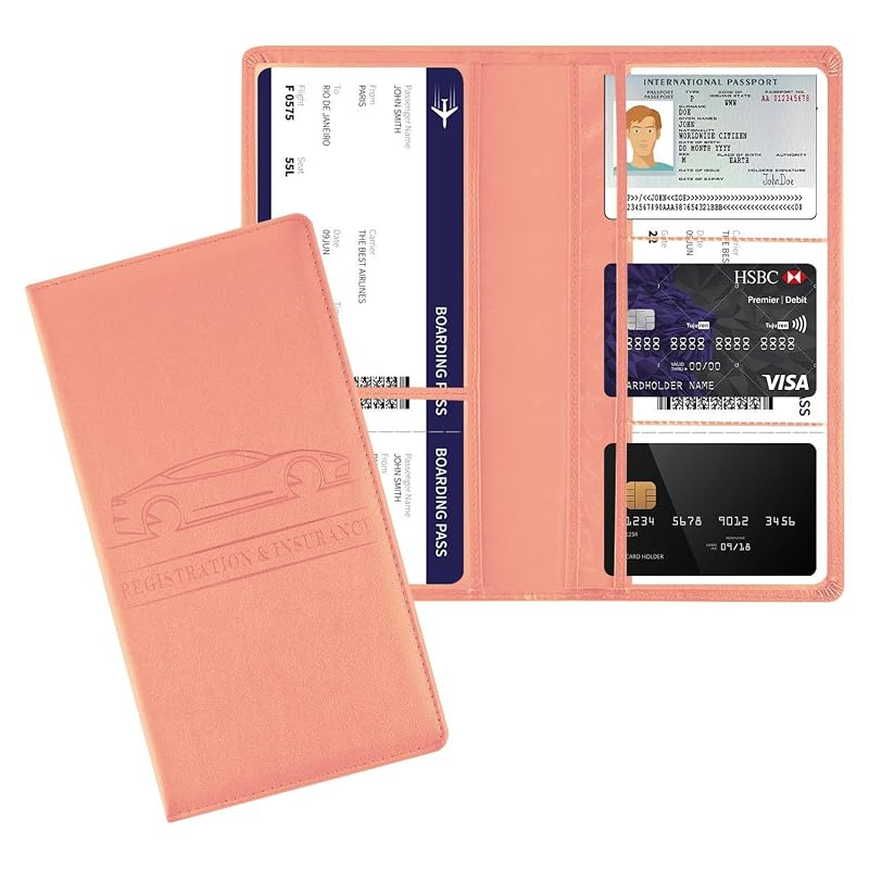 Organizador de Documentos Automotivos OLLBIT em Couro Sintético com Fechamento Magnético Rosa