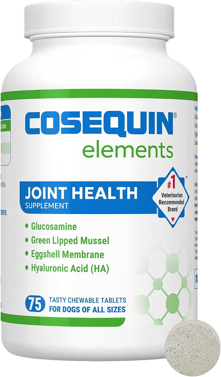 Nutramax Cosequin Elements Suplemento para articulaciones de perros, mejillón de labios verdes, 75 ct | Suplemento para la salud de las articulaciones de perros, con glucosamina, membrana de cáscara de huevo, ácido hialurónico, todas las edades y tamaños