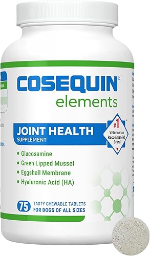 Cosequin Elements - Suplemento para la salud de las articulaciones del perro con glucosamina, mejillón de labios verdes, omega-3, membrana de