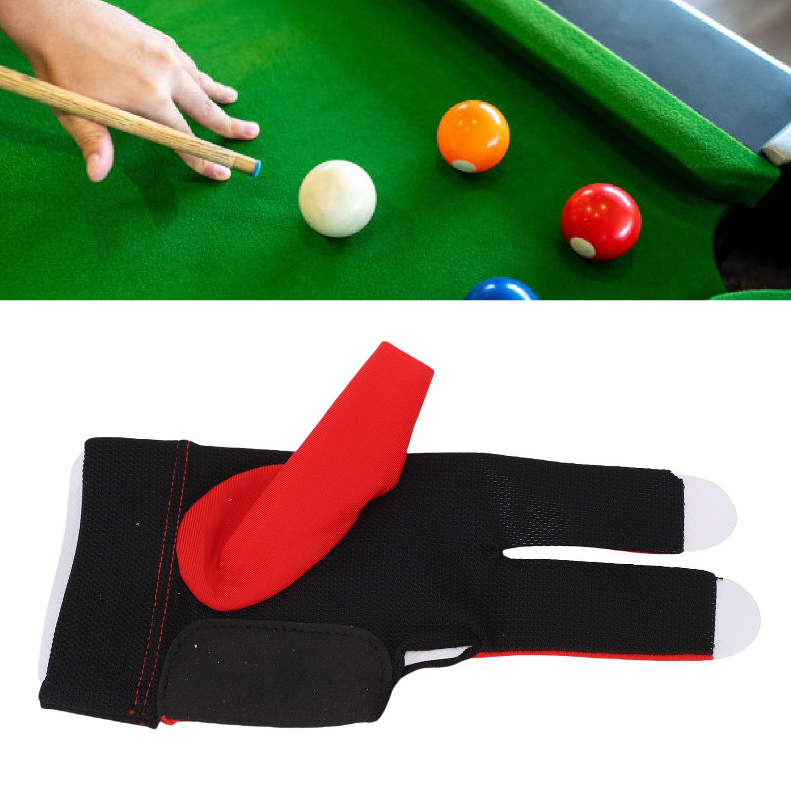 JAOCDOEN Left Hand Pool Glove 3 Finger Nylon Comfortable Elastic Universal Adjustable Billiard Pool Glove (Red)