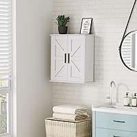 Vista 2 de Armario de pared para baño, armario de almacenamiento sobre inodoro con puertas de granero y estantes ajustables, botiquín de 3 niveles montado