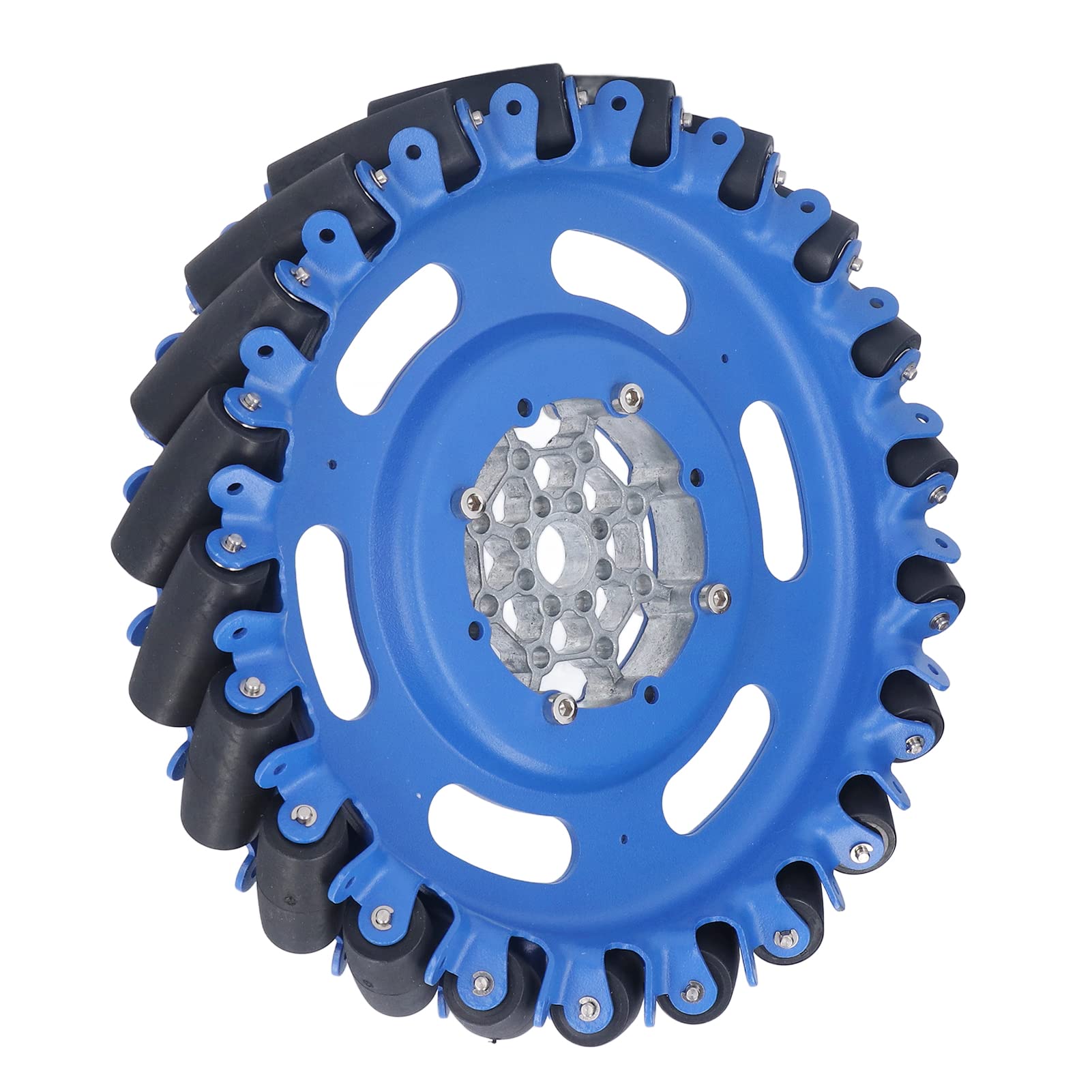 Marhynchus Rueda Omnidireccional Robot de 8 Pulgadas Rueda Omnidireccional SPCC Rodillos de TPU de Aluminio y Acero Movimiento de 45 Grados Ancho de 40 Mm para Robots Pequeños Piezas de Chasis de