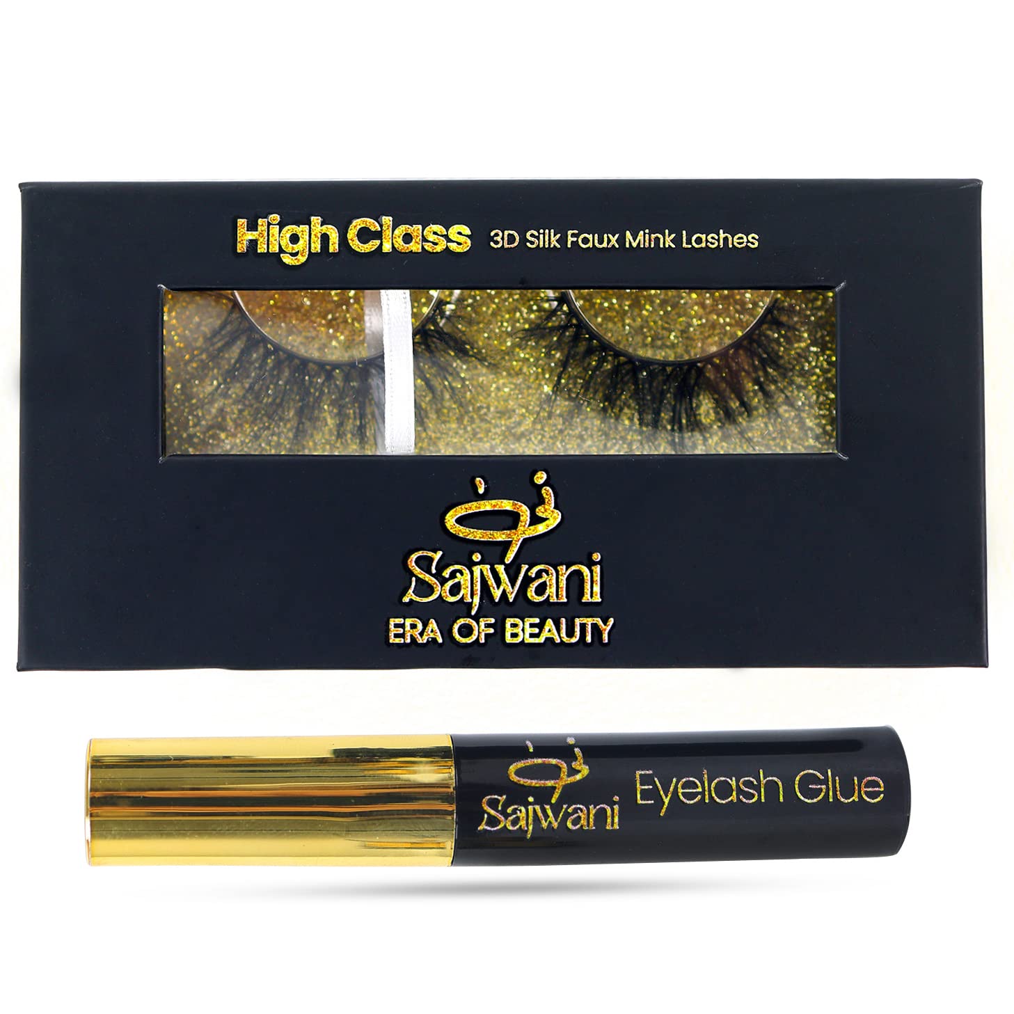 "HIGH CLASS" Sajwani 3D Silk Faux Mink Lashes, False Eyelashes, Eyelash Extension Kit With Eyelash Glue - Perfect For On-The-Go Eye Makeup, Reusable 15 Times or More