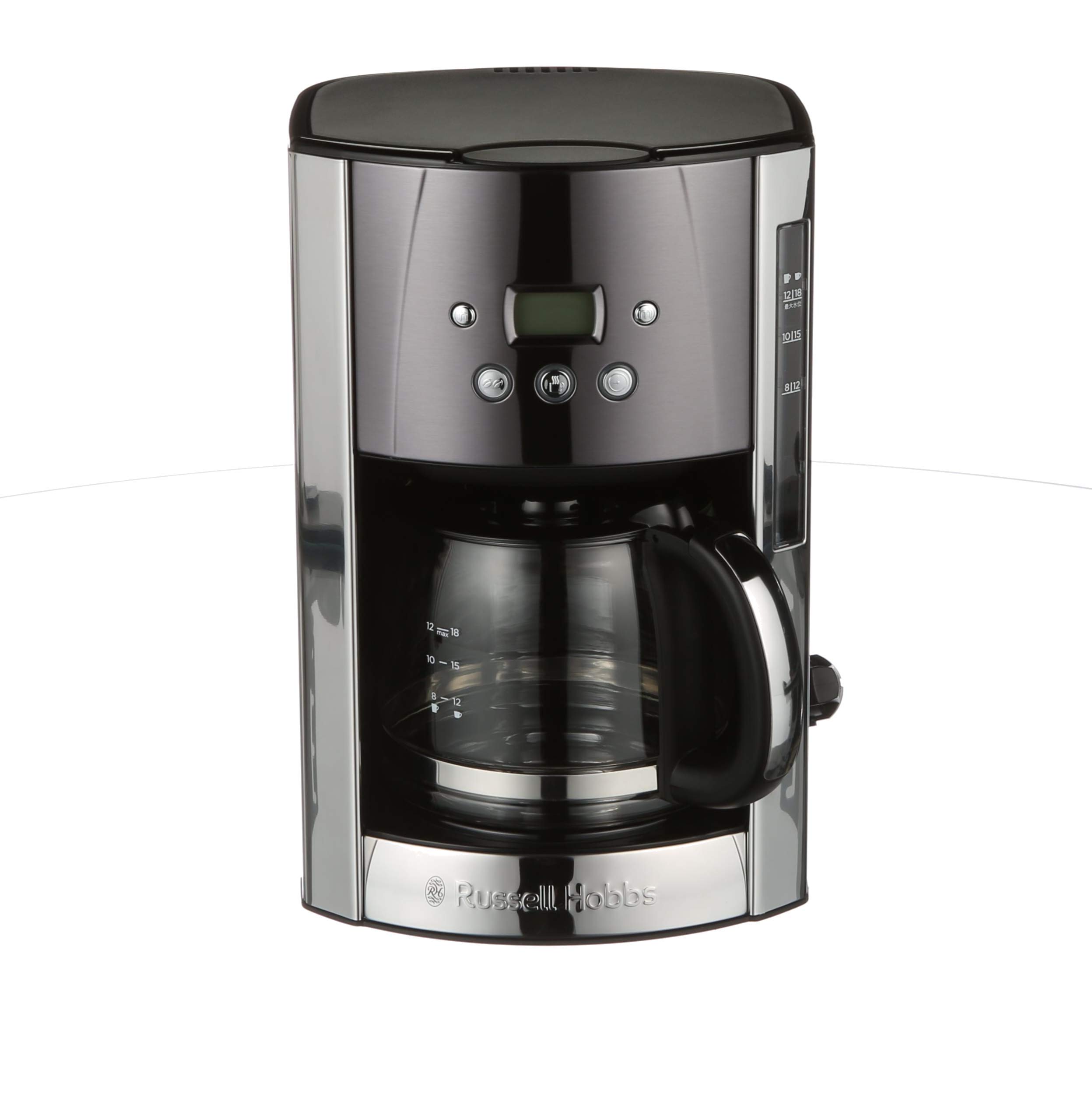 Russell Hobbs Kaffeemaschine [Digitaler Timer, Brausekopf für optimale Extraktion&Aroma] Luna Grau (1 bis 12 Tassen, 1,5l Glaskanne, Warmhalteplatte, 1000W) Filterkaffeemaschine 23241-56