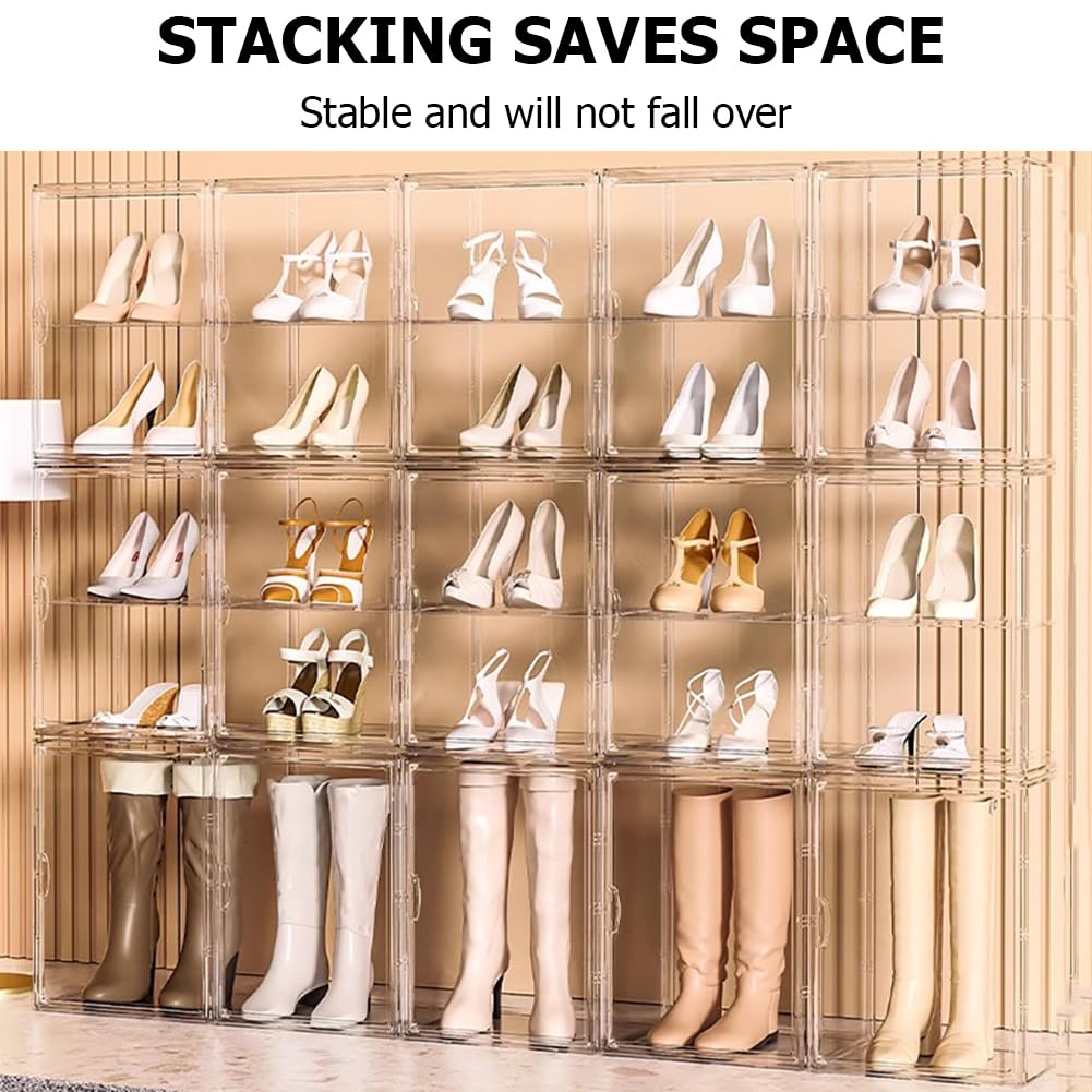 Scatola per scarpe in acrilico trasparente, impilabile, per scarpe da ginnastica, stivali, con coperchio, versatile, per scarpe, borse e libri, 1 pezzo