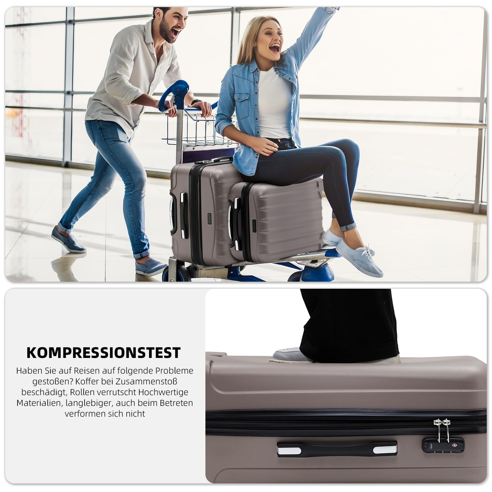 BEIBYE TSA-Schloß 2080 Zwillingsrollen 3 TLG. Reisekofferset Koffer Kofferset Trolley Trolleys Hartschale (Coffee, Set)