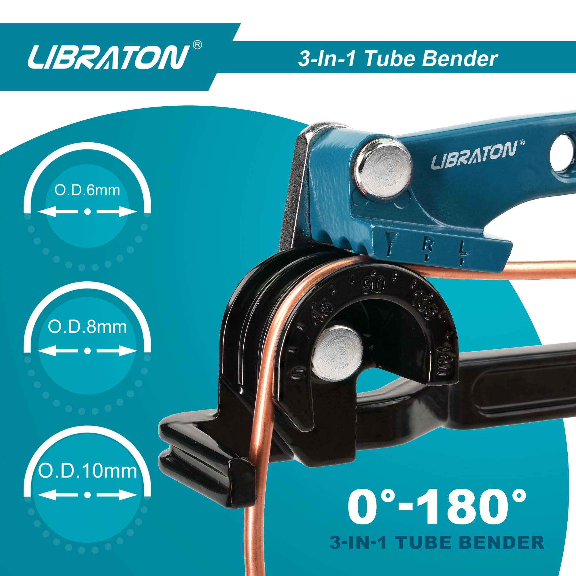 Libraton Piegatubi Manuale, Piegatubi Rame 180 Gradi, Curvatubi Manuale per Tubi in Rame 6mm 8mm 10mm, Piegatrice per Tubi in Rame, Ottone, Alluminio e Acciaio Sottile