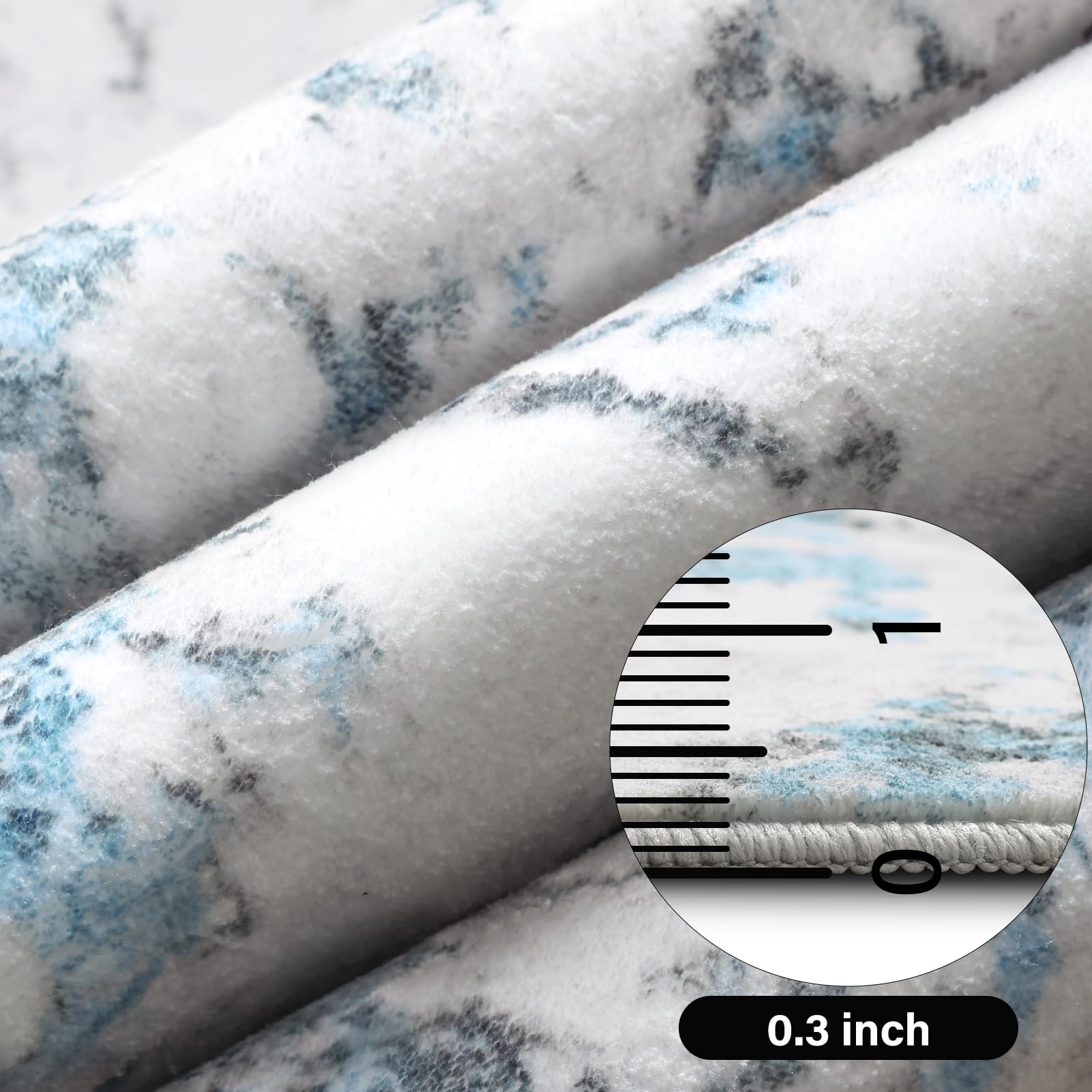 Carvapet Tapis Rond 120cm Microfibre Douce Tapis Circulaire Salon Chambre Imprimés Imprimé Antidérapant Lavable Tapis de Sol Tapis de Décoration(Bleu Chiné)