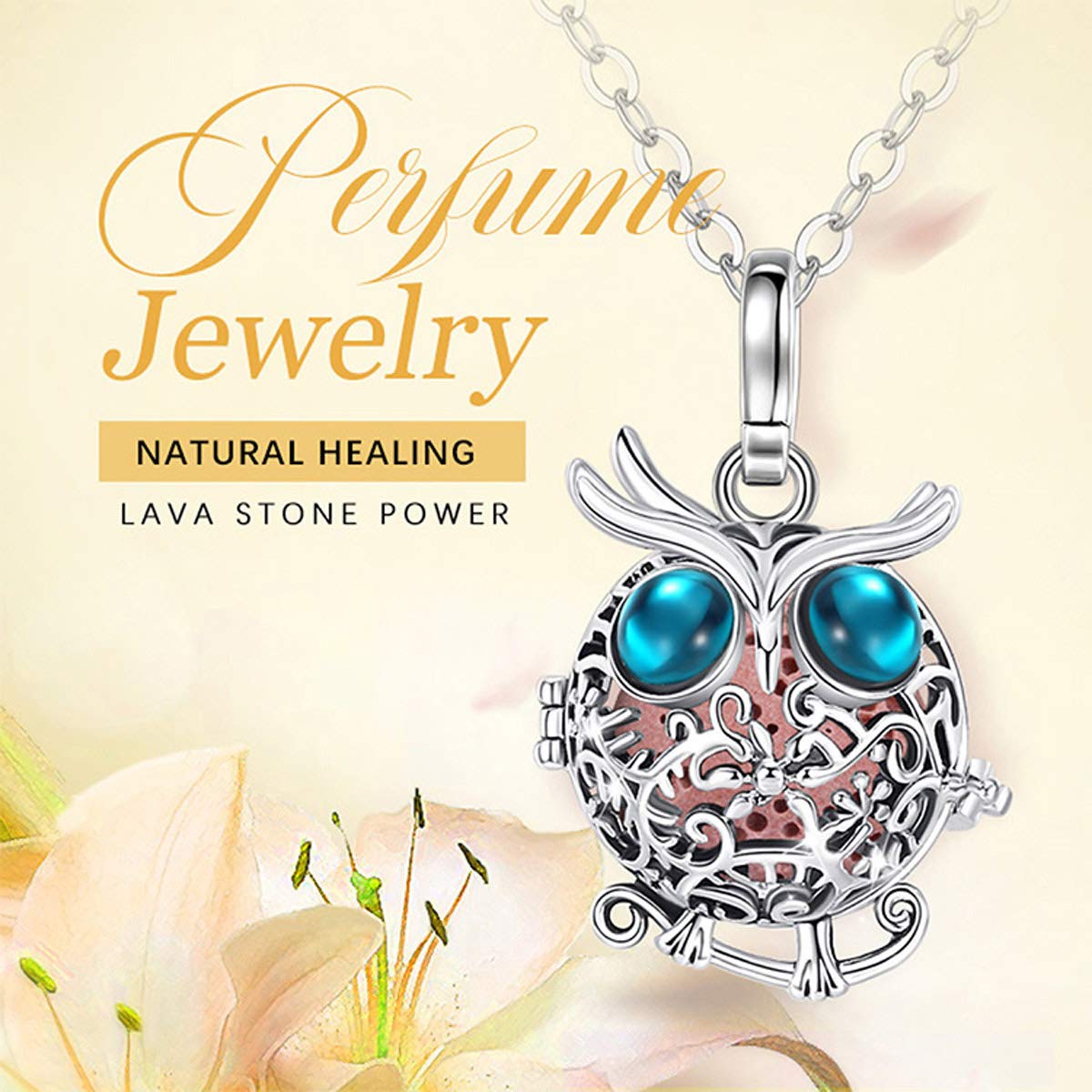EUDORA Harmony Ball Collana Aromaterapia Ciondolo con Oli Essenziali per Donna, Collana con Diffusore Regalo di Gioielli per Ragazze con 7 Pezzi di Pietra Lavica, 24 Pollici