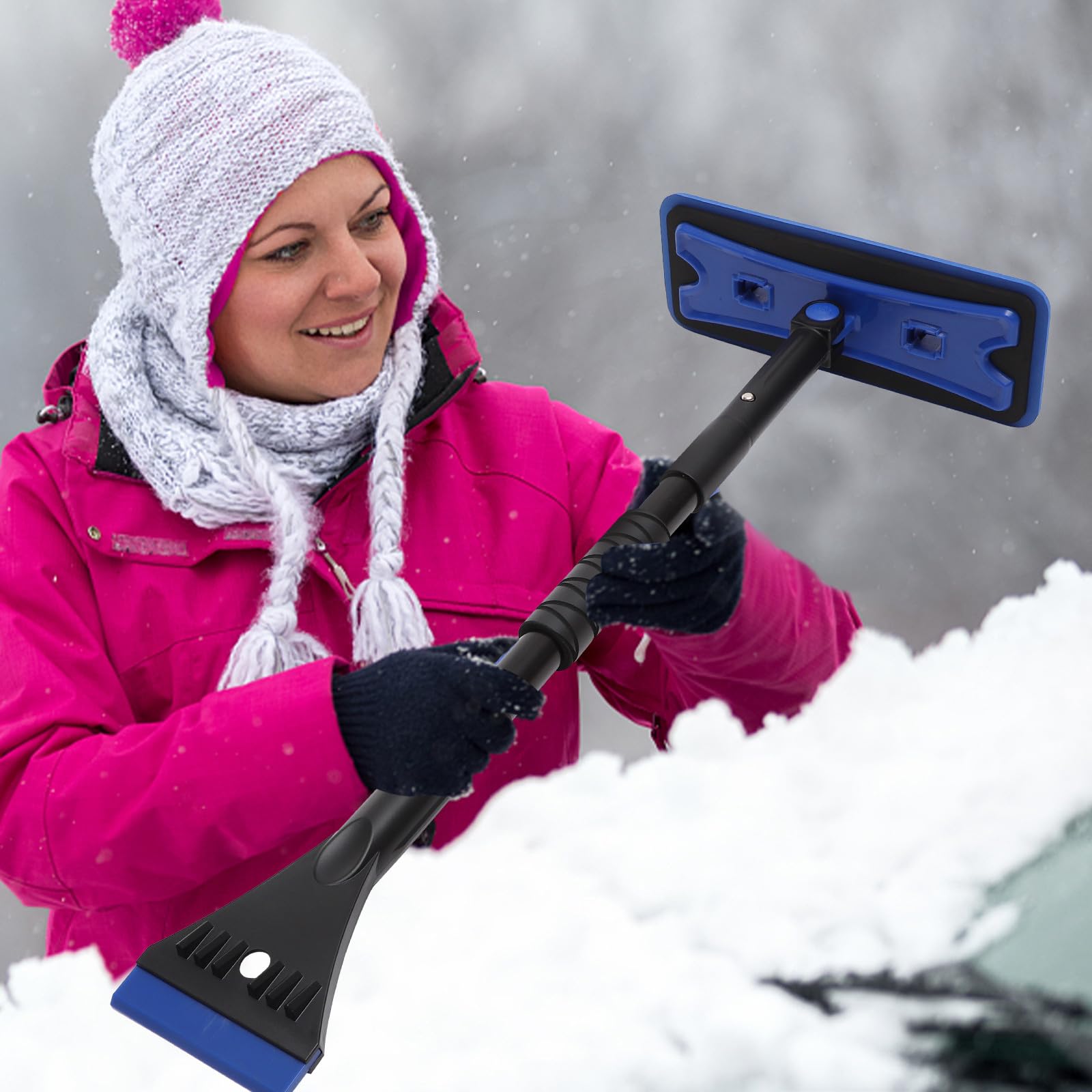 Angoily Raschiaghiaccio per Parabrezza Auto Spugna Eva Resistente Raschia-Neve Retrattile 360° Spazzola Staccabile Strumento per Rimozione Neve Ghiaccio e Brina per Uso Invernale
