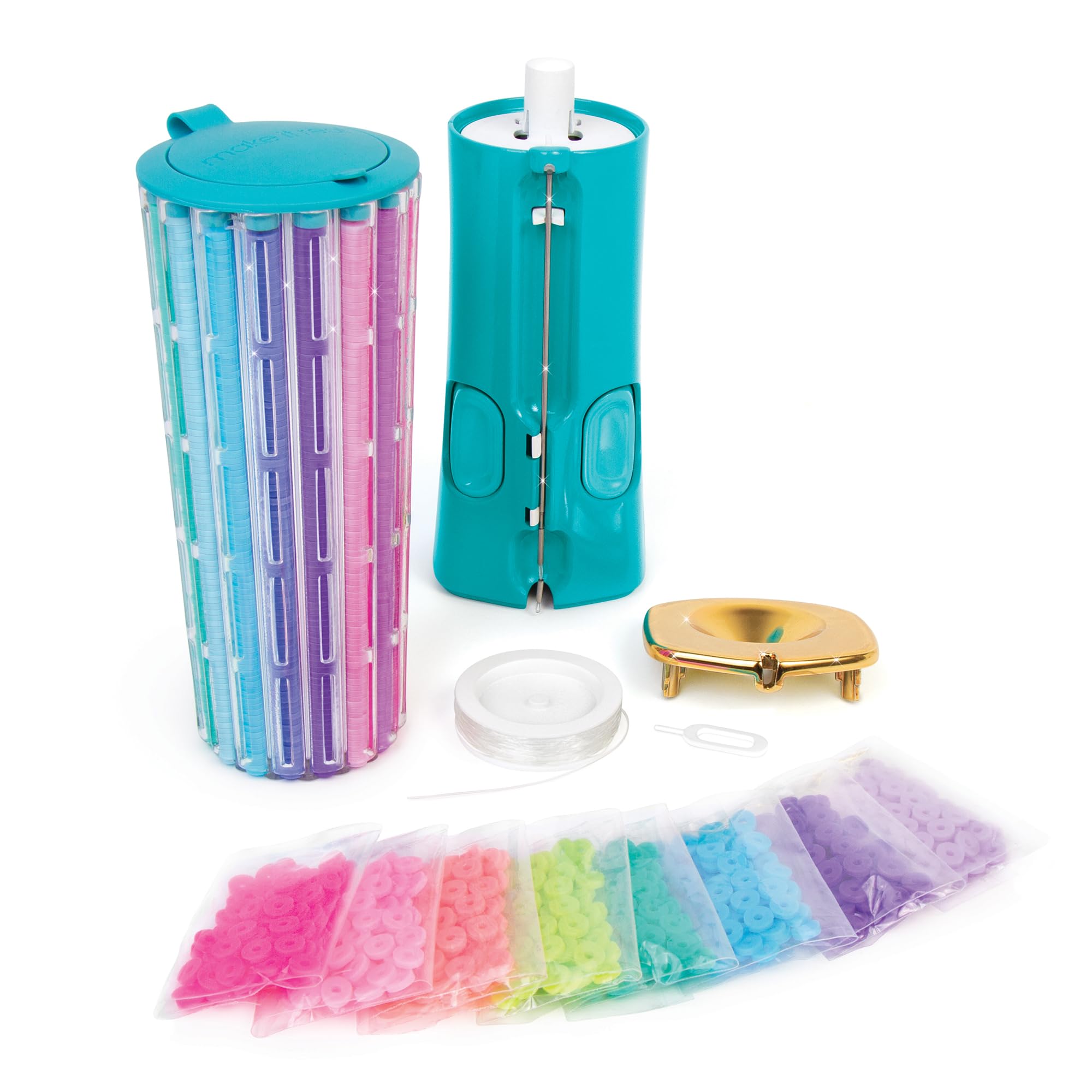 Make It Real – Fábrica de Pulseras de la Amistad | Kit Para Hacer Pulseras Niñas con Carrusel, 2040 Cuentas Heishi, Cordón y Herramientas | Maquina Para Hacer Pulseras | Manualidades Niña 8 Años O Más