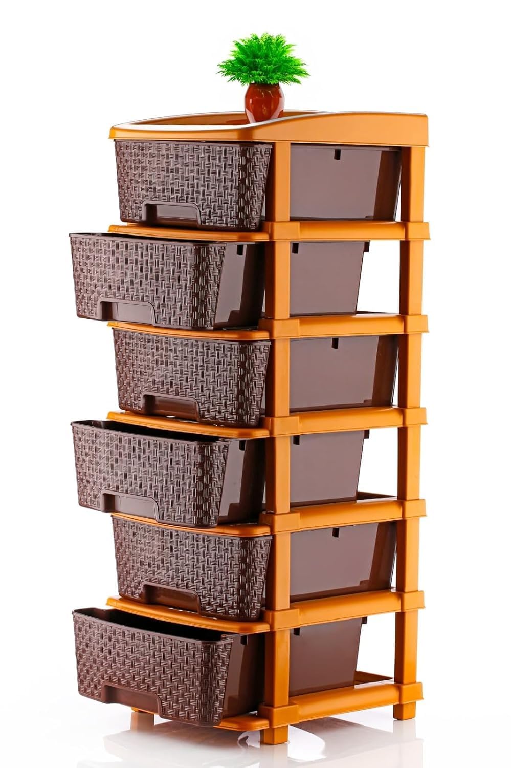 HORPIN 6 Xl Plastic Modular Drawer System For Home, Office, Hospital, Parlor, School, Doctors, Home And Kids, Product Dimension When Assembeled (30Cmx39Cmx90Cm) (Brown, 6XL) 1