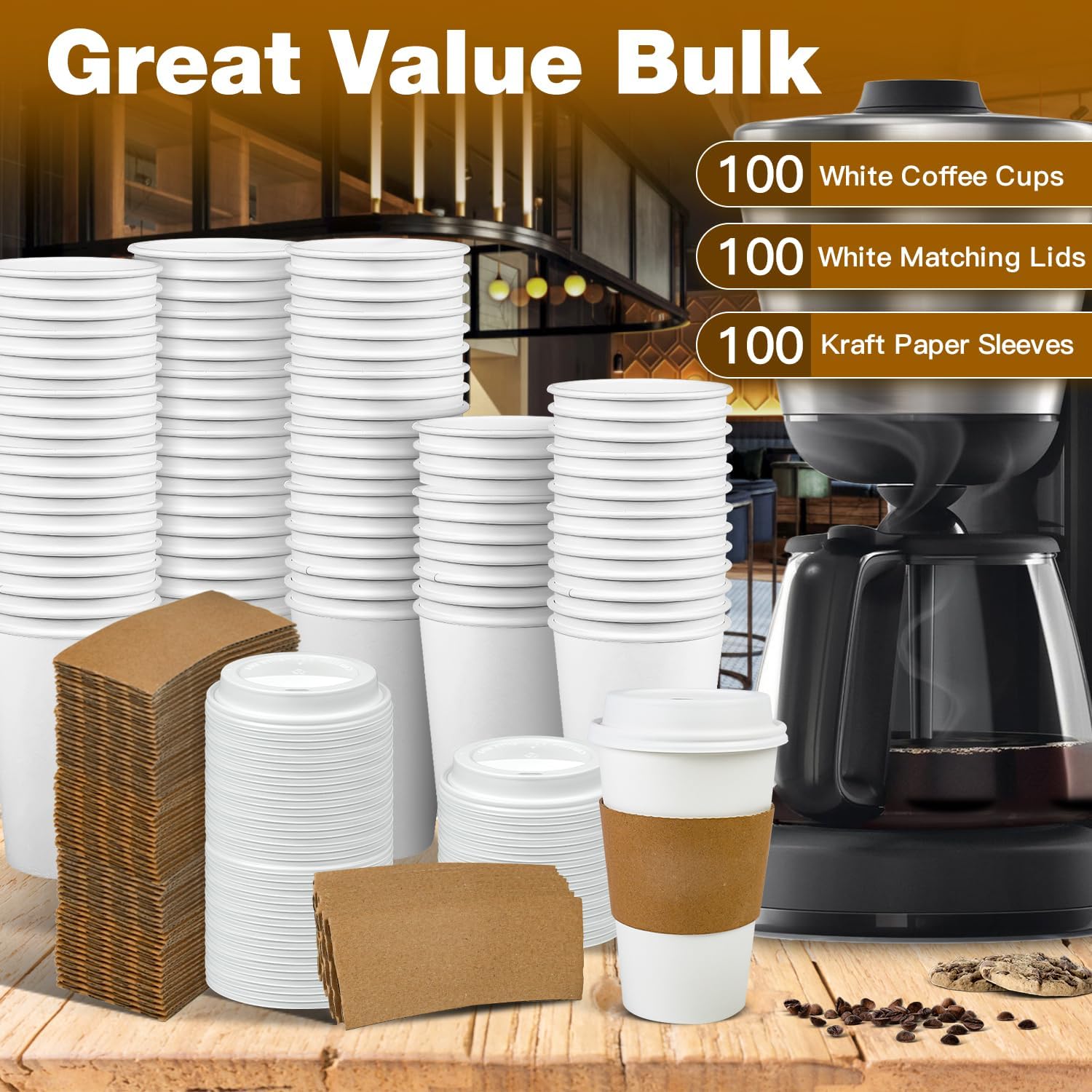 Ginkgo 100 Pack 16 oz Disposable Coffee Cups with Lids and Sleeves Leak-Proof White Paper Cups, Insulated To Go Hot Beverage Cups, Coffee Bar Accessories - Image 6