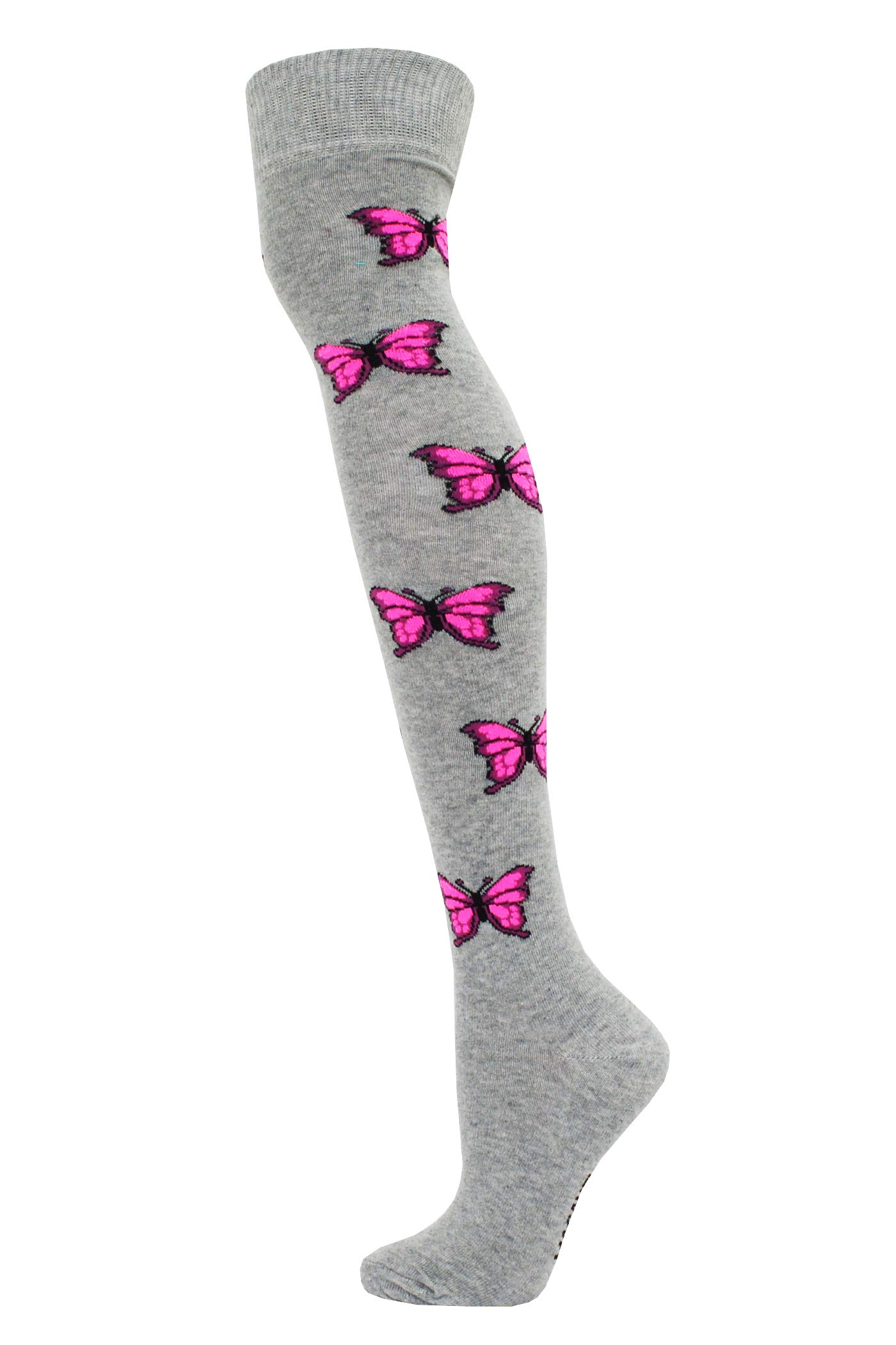 Macahel Festive Over The Knee Butterfly Print On Grey Socks Size 4-8 (Butterfly Grey)