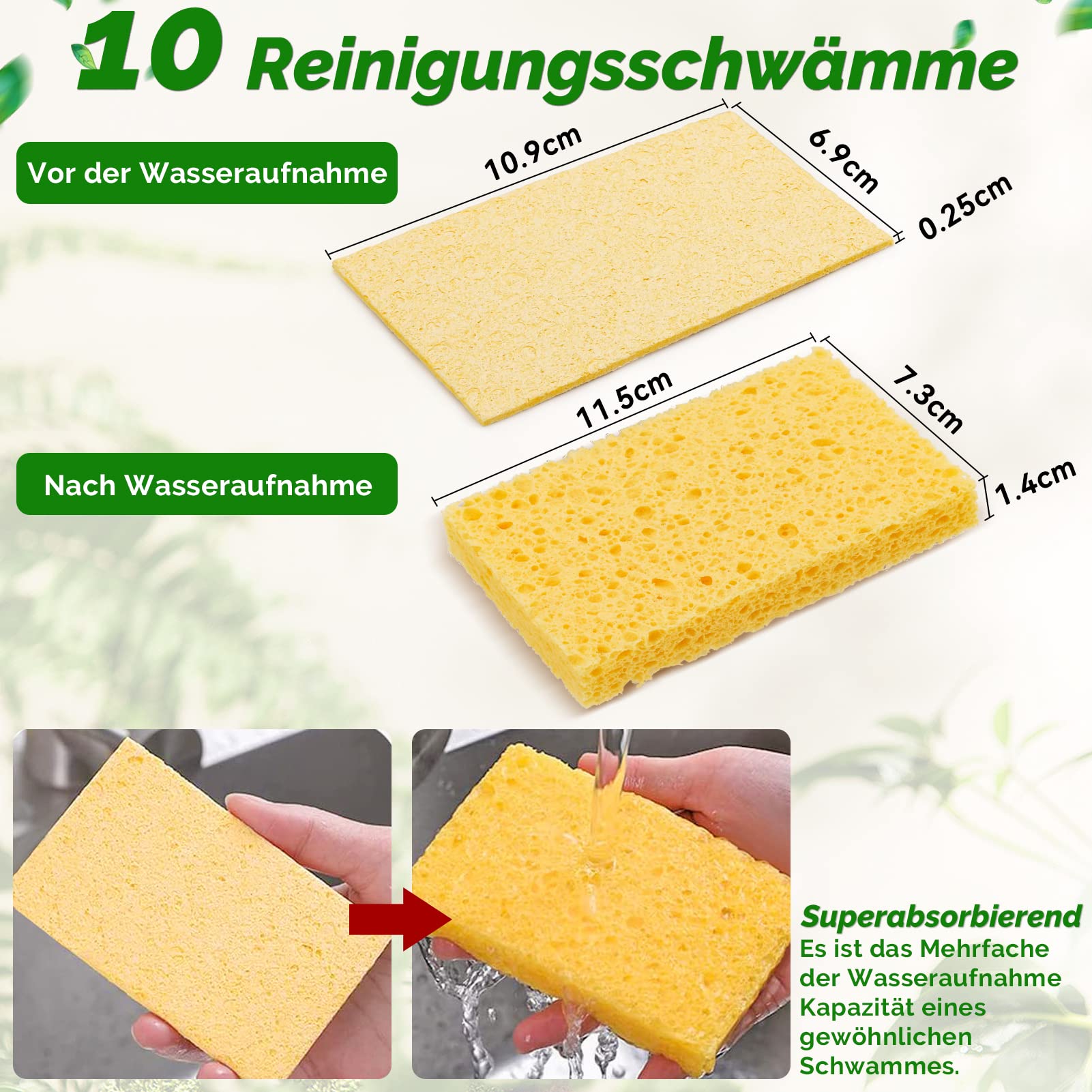 8 Stück Küchenschwämme Kratzfester Zellulose-Schwamm | Perforiert Zum Aufhängen | Größe 10.8x6.8cm