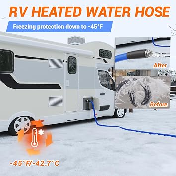 YOLENY 30FT Heated Water Hose for RV,45F Freeze Protection, Drinking Water Safe & BPA-Free, Energy Saving Thermostat, 5/8 ID Leak-Proof Fittings, Heavy Duty Winter RV Essentials